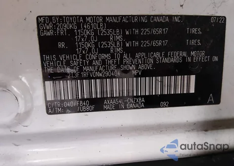 2022 Toyota Rav4 Le from USA, damaged, VIN 2T3F1RFV0NW290404